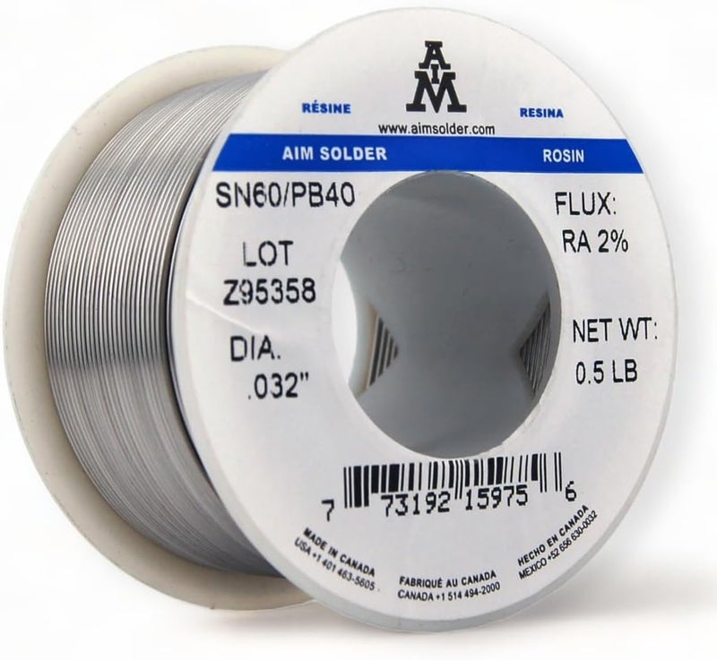 Aim Solder 60-40 Tin Lead Rosin Core Solder Wire for Electrical Soldering 0.032inch, 0.5lb (0.8mm / 227g) - Image 1